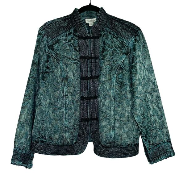 Coldwater Creek green/black tapestry cardigan jacket women's size PM - Picture 1 of 14